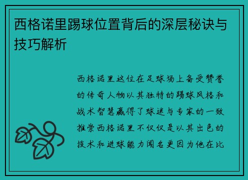 西格诺里踢球位置背后的深层秘诀与技巧解析